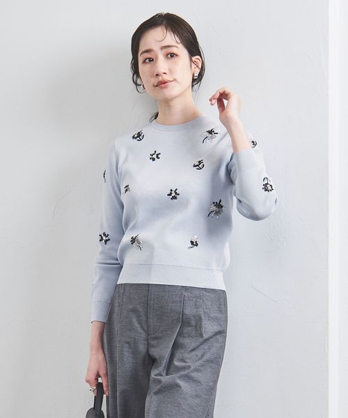 フラワー ビジュー ロングスリーブ ニット