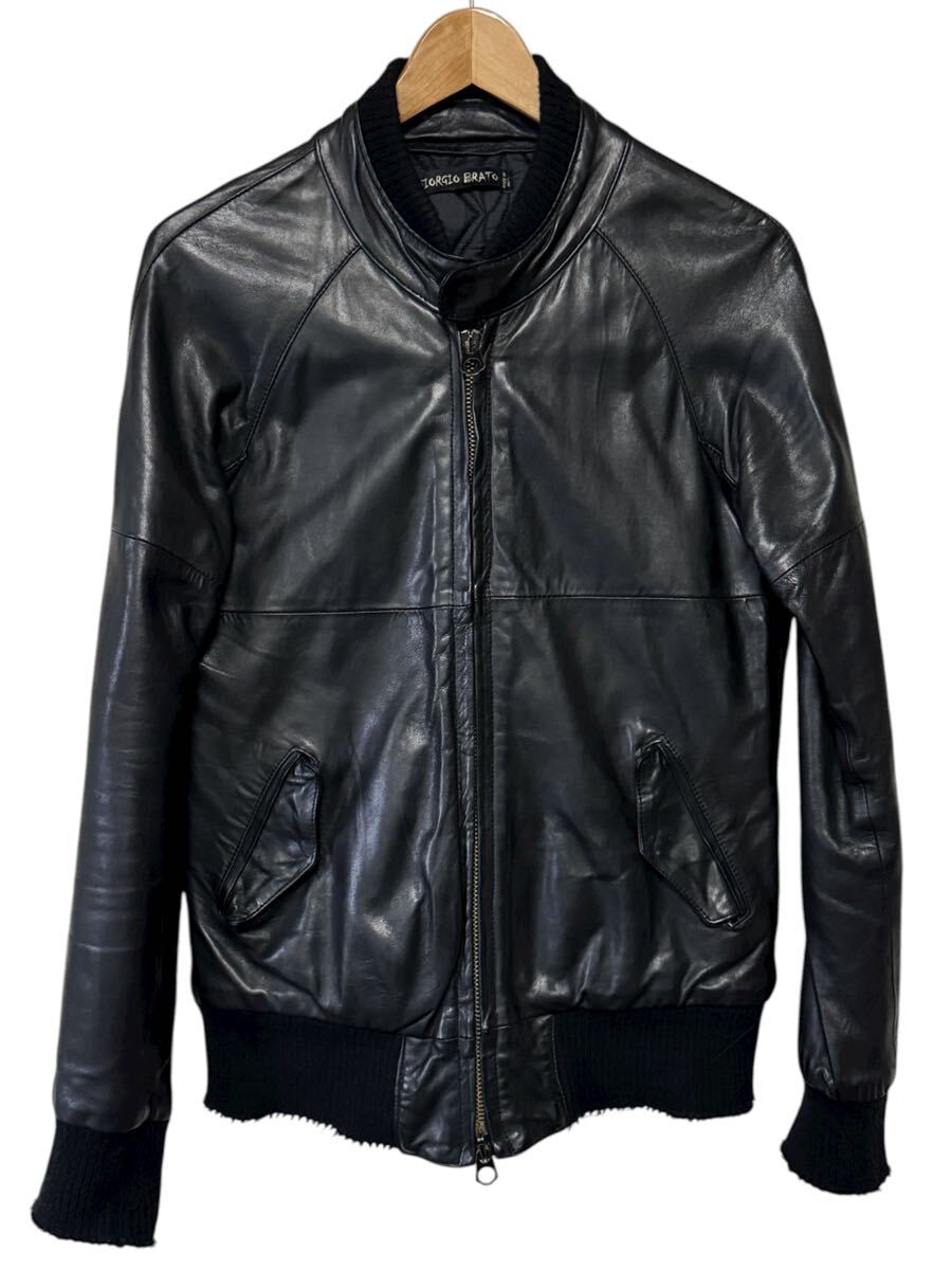 GIORGIO BRATO レザージャケット ボンバージャケット 44 ブラック 羊革