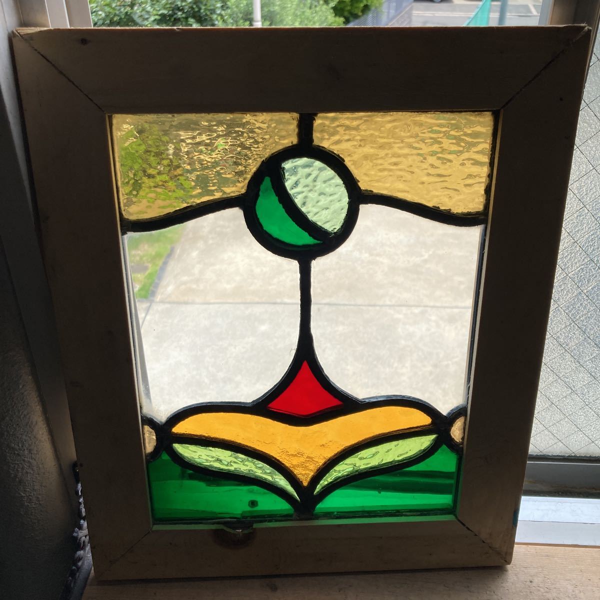 8s-1297 8s-457 アンティークステンドグラス 花草柄/上下使い可 1920