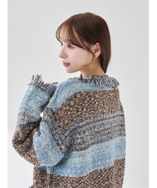 ツイードボーダーニットカーディガン（カーディガン/ボレロ）｜Darich