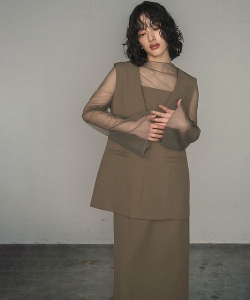 セール】チュールレイヤードトップス・タイトスカート セットアップ