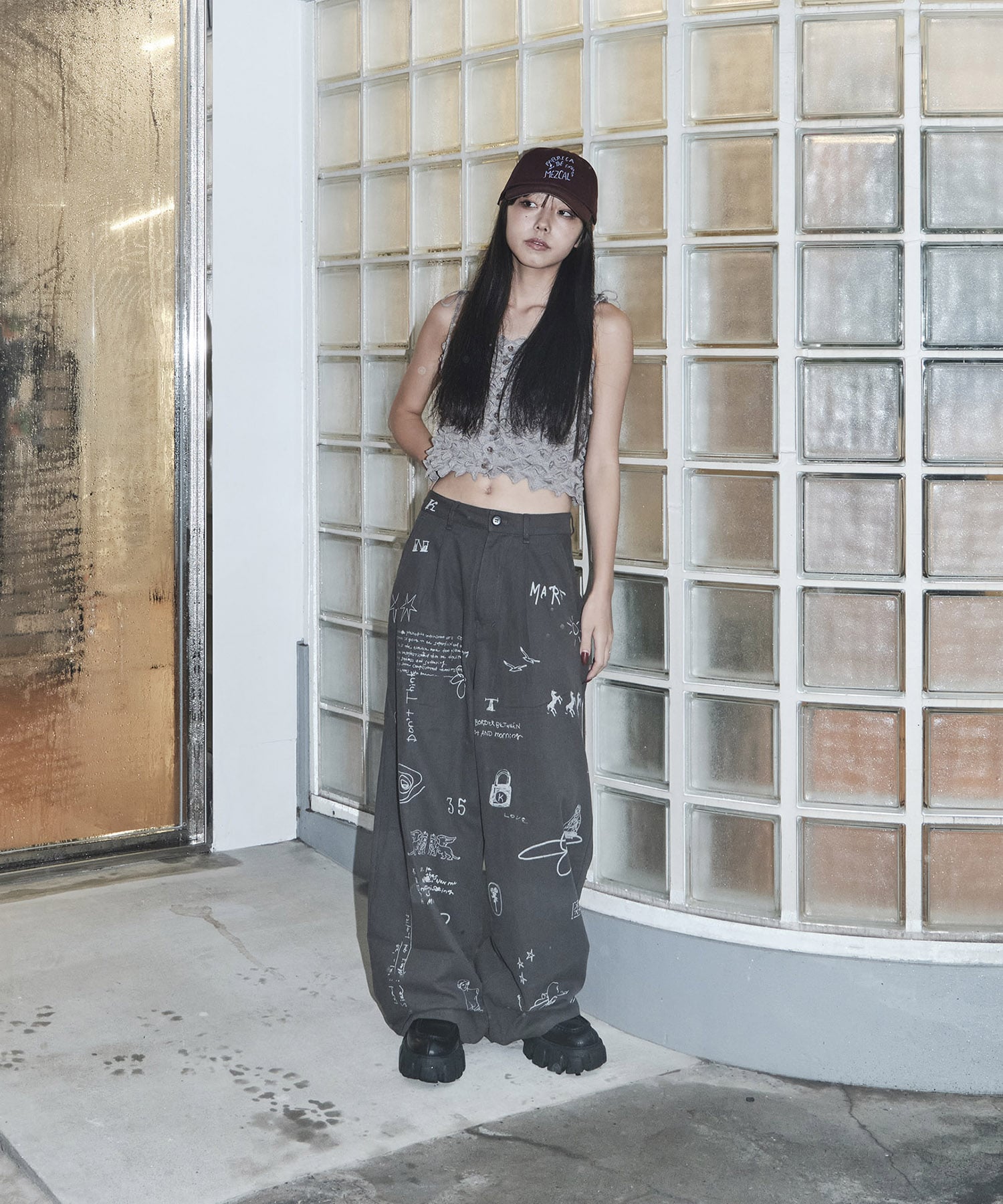 別注 high waist tattoo pants(XS DARK GREY): Knuth Marf: WOMENS
