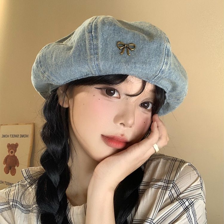 ベレー帽 リボン刺繍 ウール混 ふんわりベレー帽 麦わら|ベレー帽専門