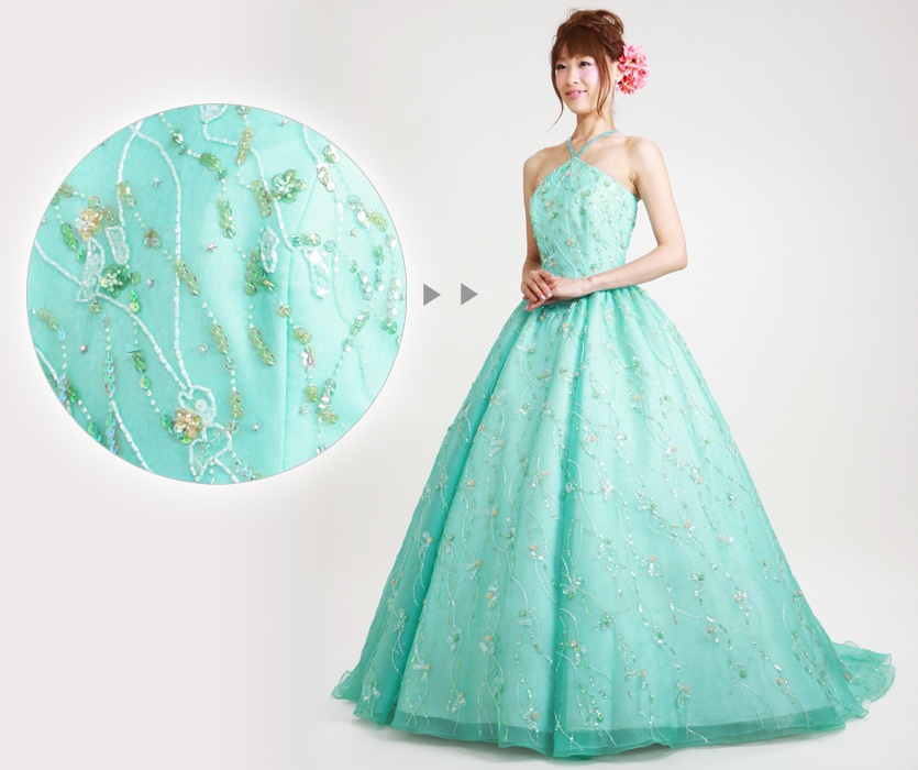 カラードレス レンタル 9号 プリンセスライン 黄緑 7331 FK133