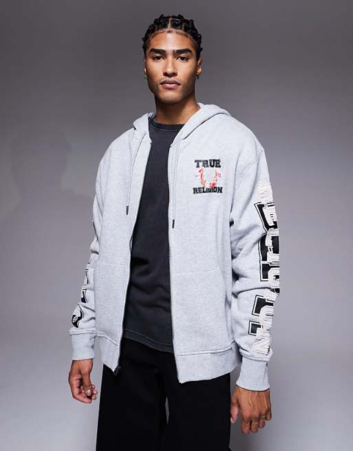 True Religion applique logo detail hoodie in gray | ASOS