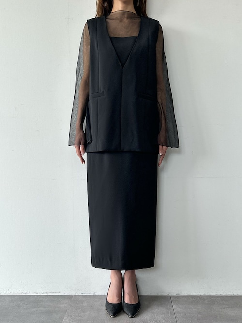 セール】チュールレイヤードトップス・タイトスカート セットアップ