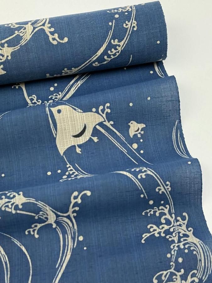 竺仙ゆかた | 奥州小紋 波に千鳥柄 - 着物・和雑貨のかわちや