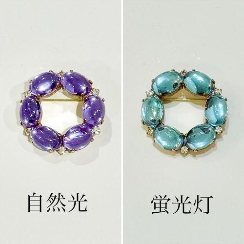 チェコ製 アレキサンドライトガラスのブローチ 水色 - チェコ雑貨と