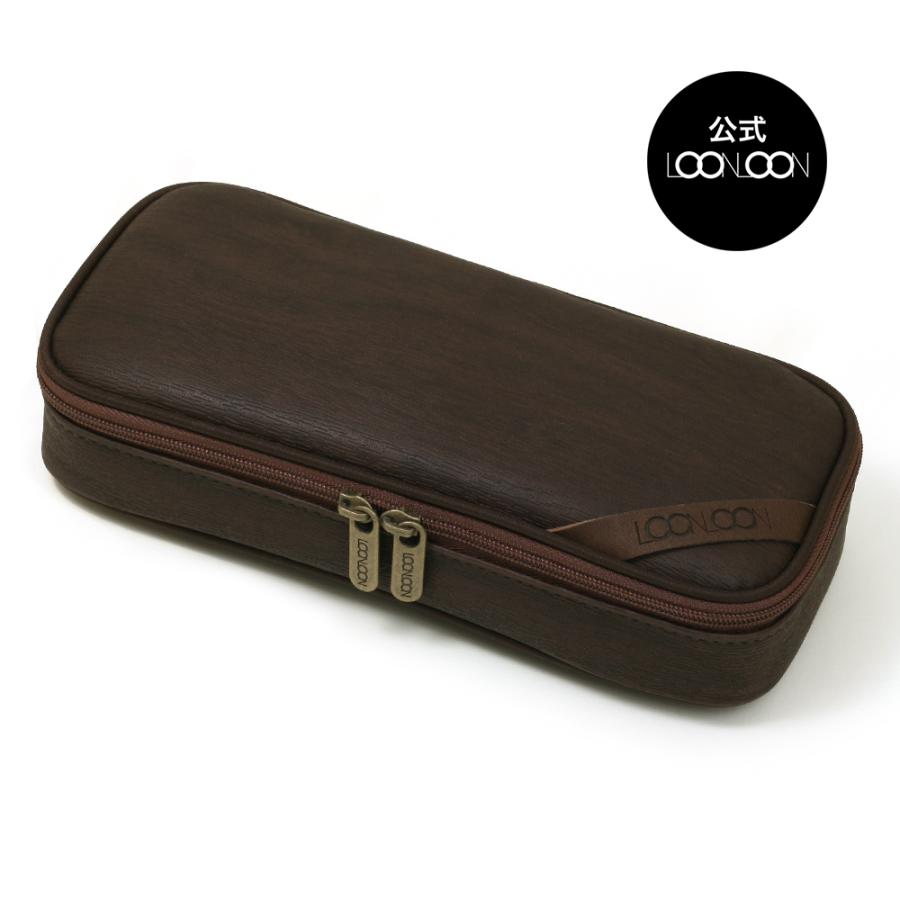 LOONLOON 664 ウッド ペンケース ダークブラウン 大容量 おしゃれ 二階