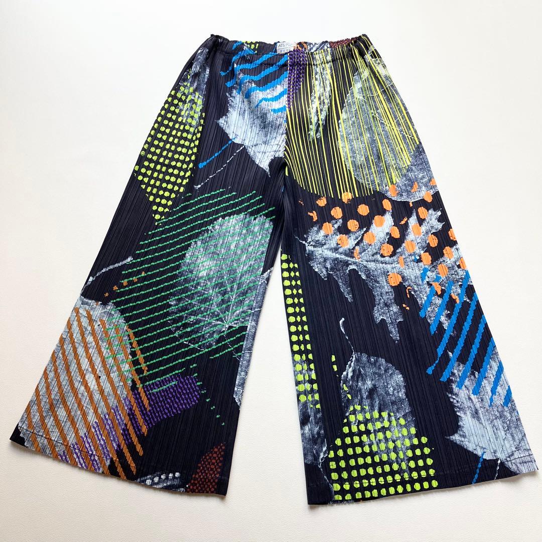 希少　極美品　プリーツプリーズ　マルチカラー　ワイドパンツ　ガウチョパンツ　2 楽天市場】イッセイミヤケ プリーツプリーズ パンツ（カラーブラック