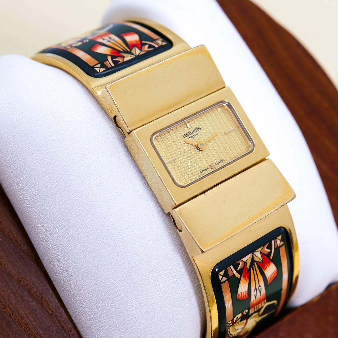 稼働 Hermes ロケ 腕時計 バングル 七宝焼 新品電池 2735 HERMES / エルメス / ロケ / バングルウォッチ / エマイユ 七宝焼き