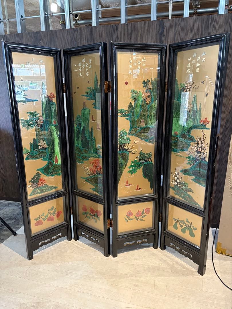 キ*キ様 中国 漆塗り パーテーション 屏風 仕切り つい立 折り畳み衝立 漆塗 Amazon｜パーテーション 間仕切り 和風衝立 4連 折りたたみ木製自立式