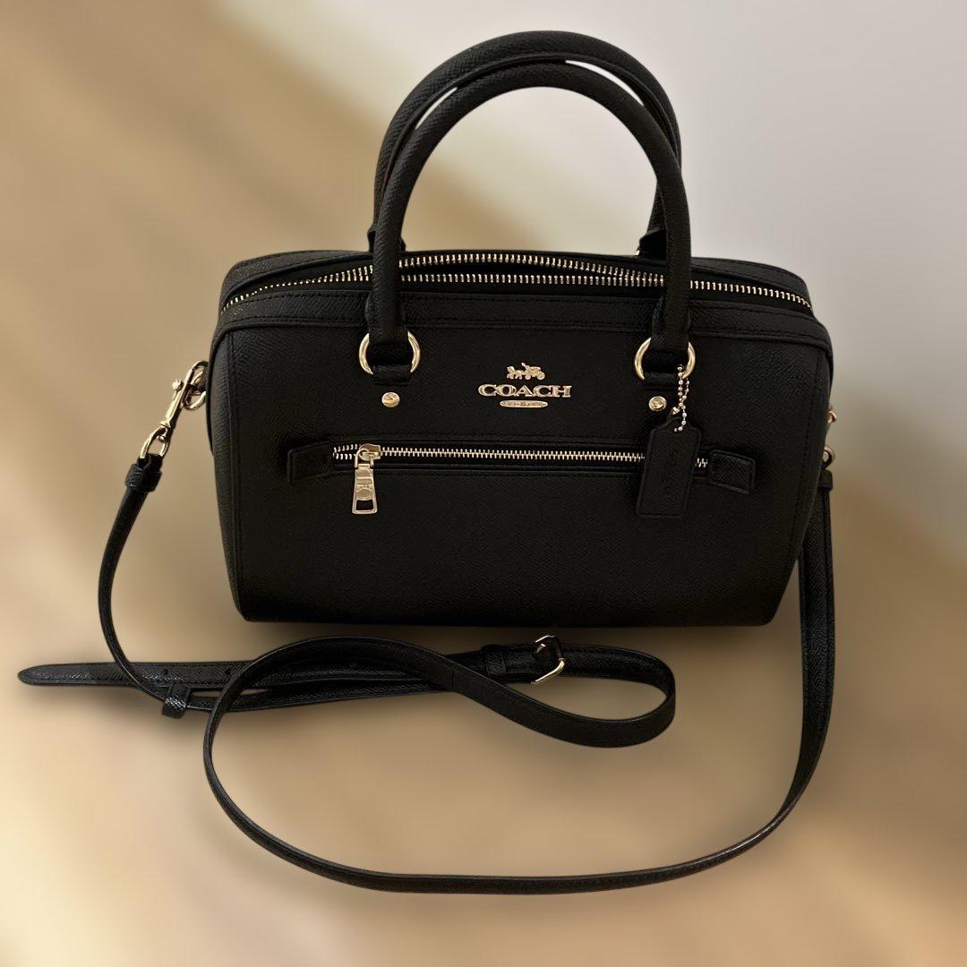 COACH ボストンバッグ コーチ レザー ブラック COACH】コーチ スムースカーフレザー シグネチャー 型押し ミニ