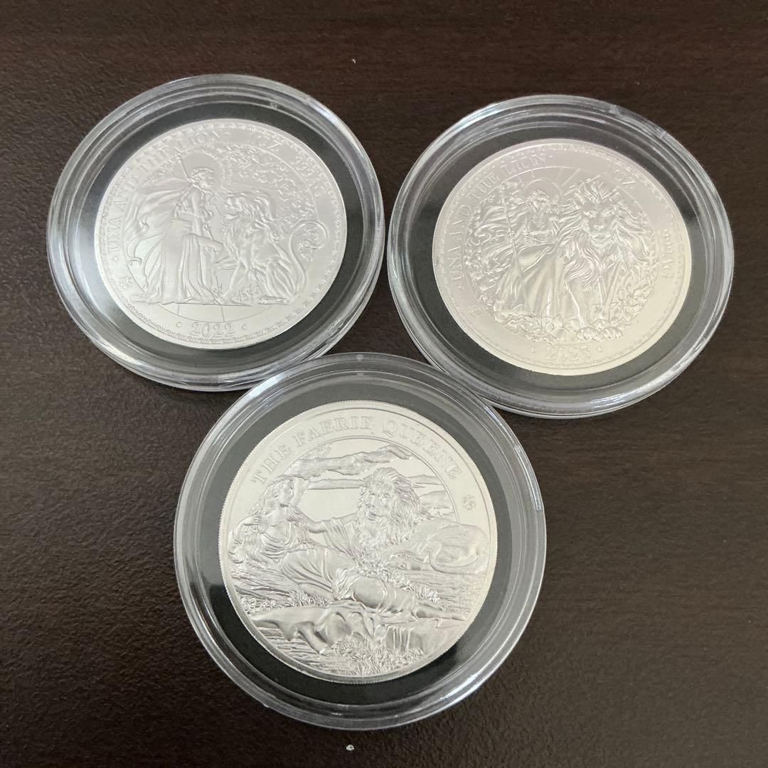 ウナとライオン　2022.2023.2024　3枚セット　セントヘレナ　銀貨 セントヘレナ ウナとライオン1ポンド銀貨☆2022年／未使用／エリザベス