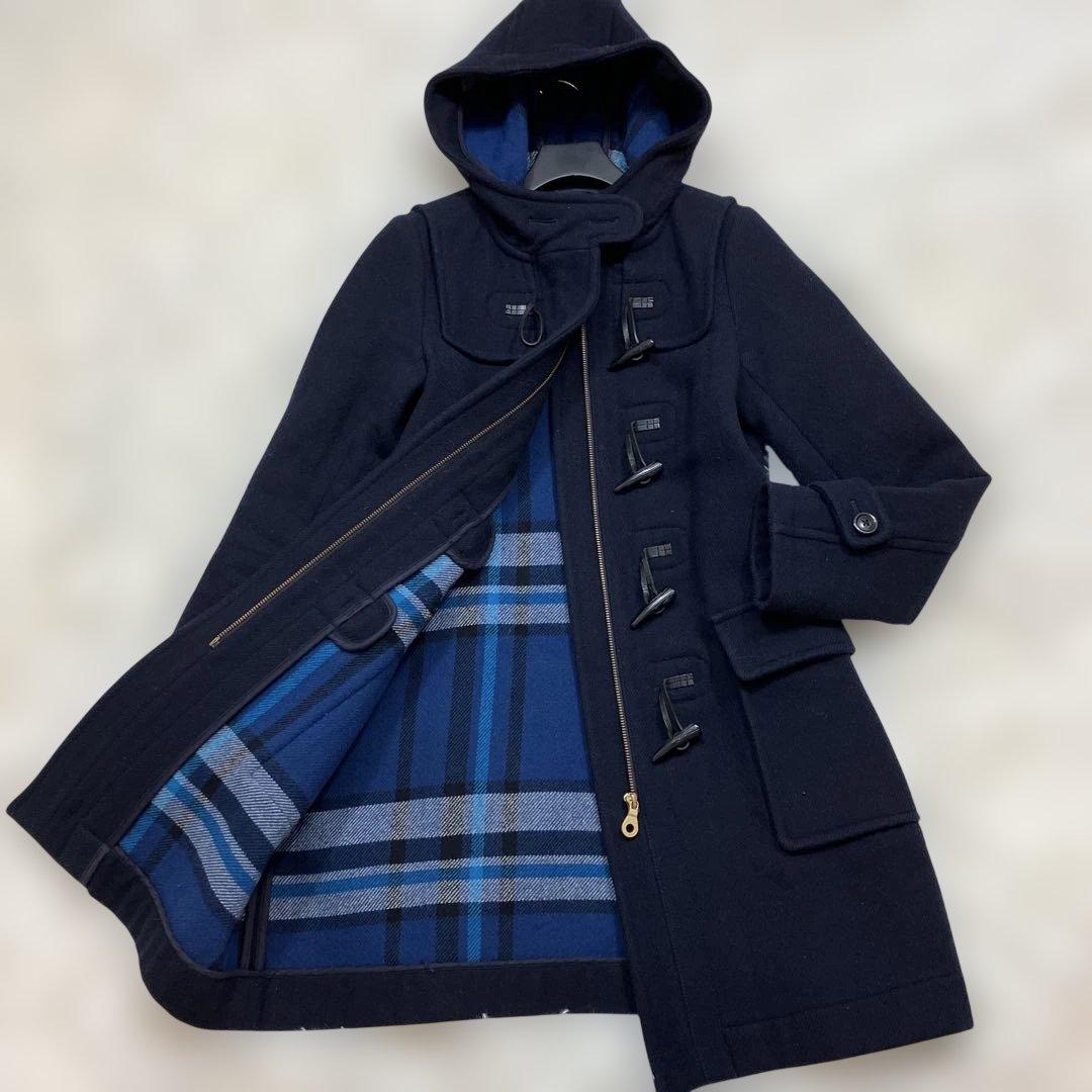極美品 ブルーレーベルクレストブリッジ ダッフルコート チェック柄 ネイビー M セール】 クレストブリッジチェックリバーシブルダンボールコーディ