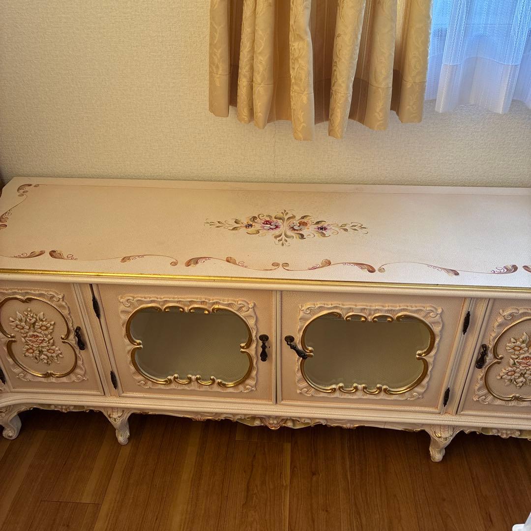 テレビボード　サイドボード　ロココ調 ロココ調 テレビボード 140cm クラック仕上げ テレビ台 ローボード 白